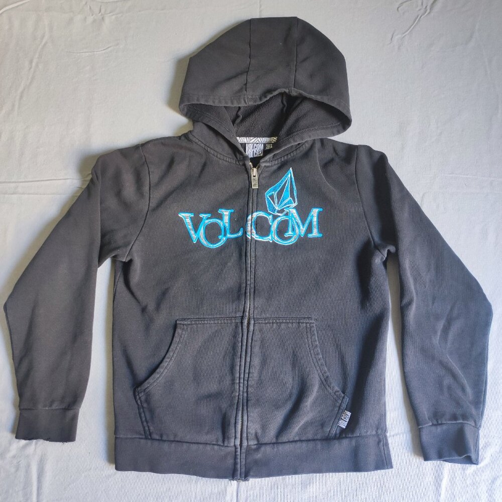 Volcom full zip hoodie boys size M black with graphic design